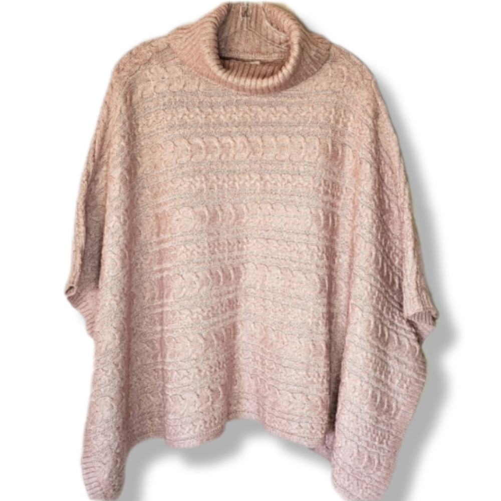 Rachel Zoe Light Pink Cable Knit Oversized Sweater Pocho Size OS Boho Hippie
